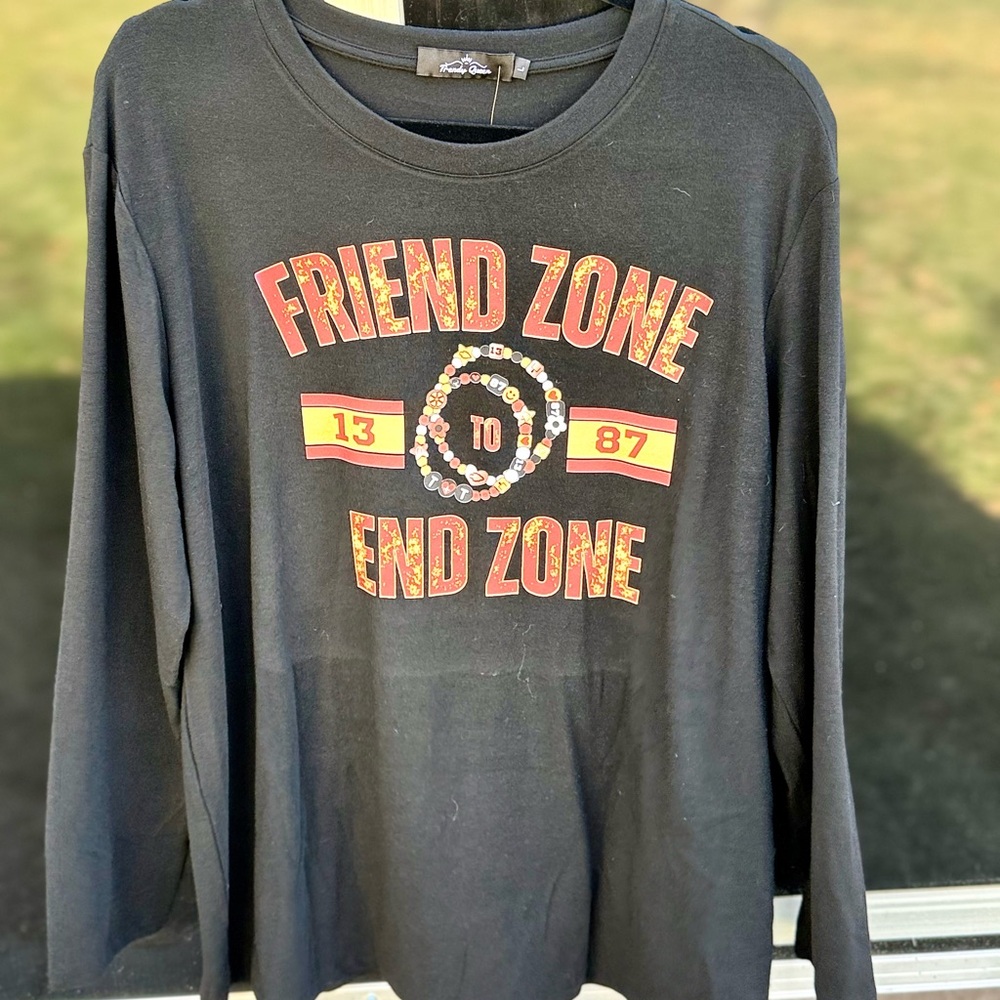 Friend Zone End Zone Black Graphic Long Sleeve Tee